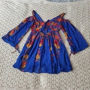 Vintage Free People 'Penny Lover' Boho Cold Shoulder Cutout Dress